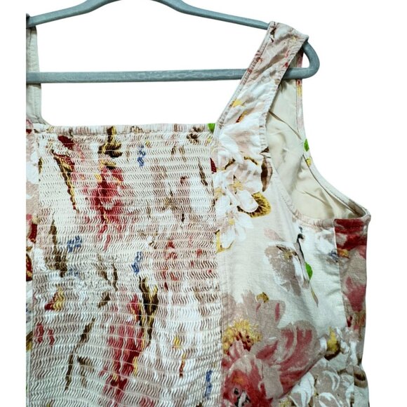 Express Floral Linen Blend Tank Top L Cream Pink Smocked Back - Picture 12 of 15